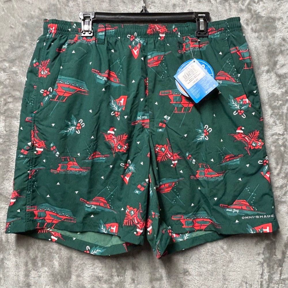 Columbia‎ PFG Mens Super Backcast Swim Water Short Reel Joy Christmas Boat-L-NEW